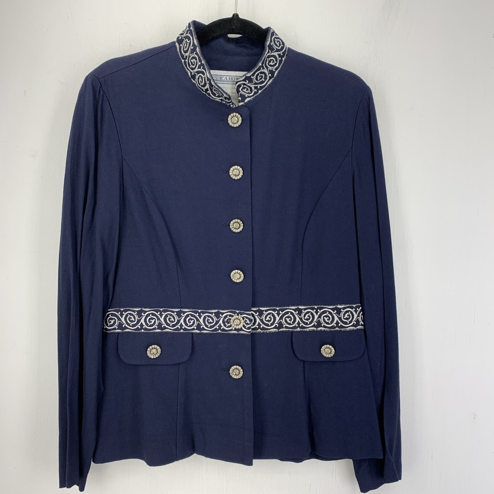 Vintage Jessica Howard Womens 12 Military Band Collar Jacket Floral Embroidered